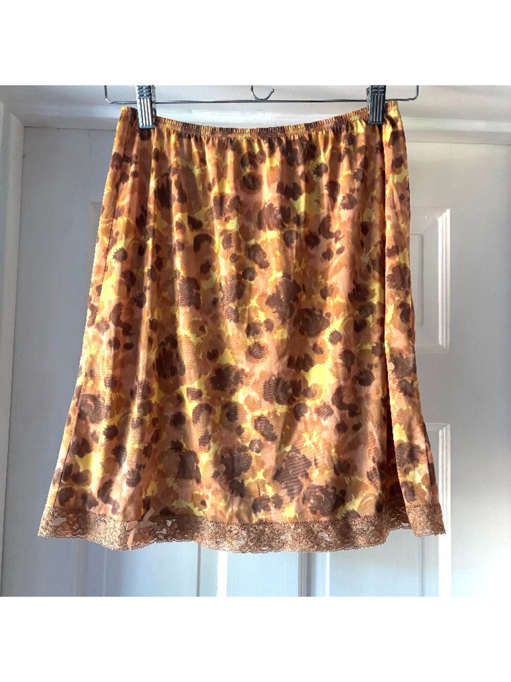 Vintage 70s Jantzen Lace Trim Floral Half Slip Tan Brown Yellow Size M
